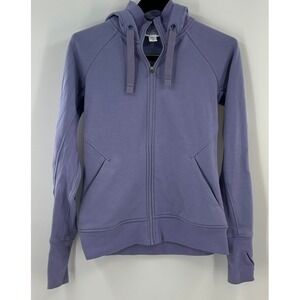 Athleta Triumph Hoodie Purple Full Zip Sweatshirt Thumbholes XS Periwinkle